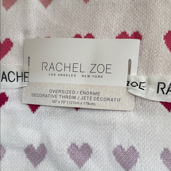 Rachel Zoe White Throw with Pink and Red Heart Pattern. Oversized 50” x 70”. - Picture 13 of 14